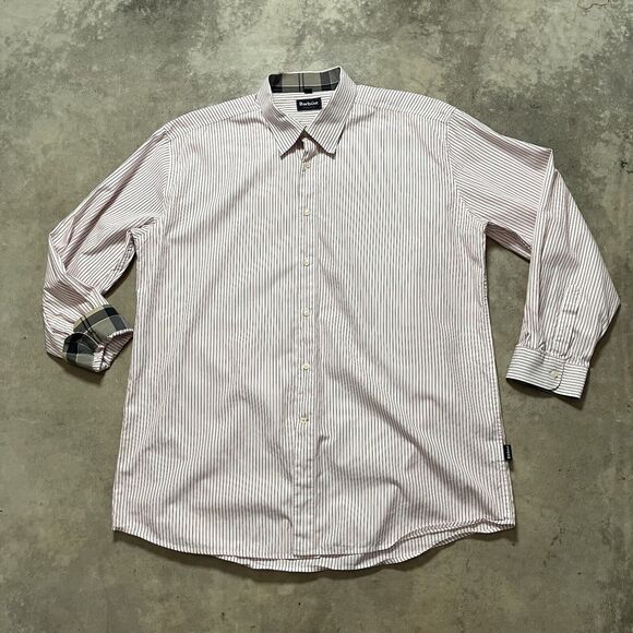 Barbour Other - Barbour Shirt‎ Mens XL Red White Stripe Dress Tartan Collared Button Down